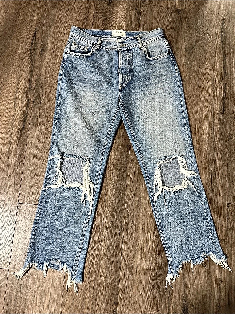 We The Free Risk Taker Raw Hem Straight Leg Jeans Waist 27 Blue